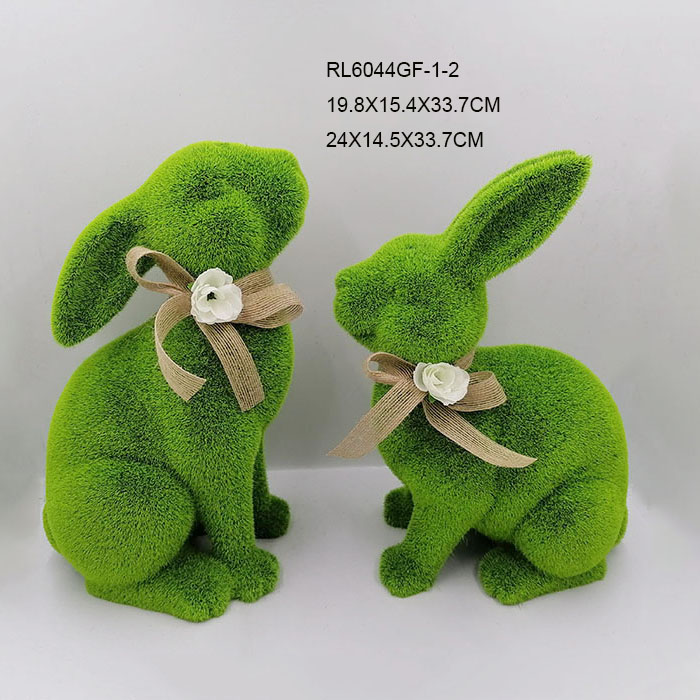 Easter Decoration Flocking Green Grass Rabbits