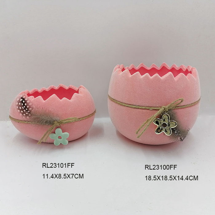 Dolomite Egg Flower Pot With Flocking