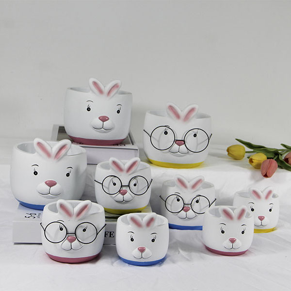 Factory Newest Cement Cute Rabbit Flower Pot