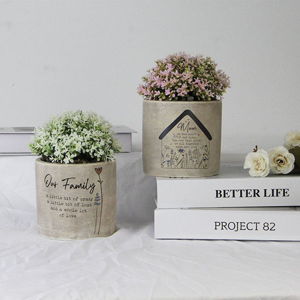 Antique Cement Flower Pot With Flower Printing