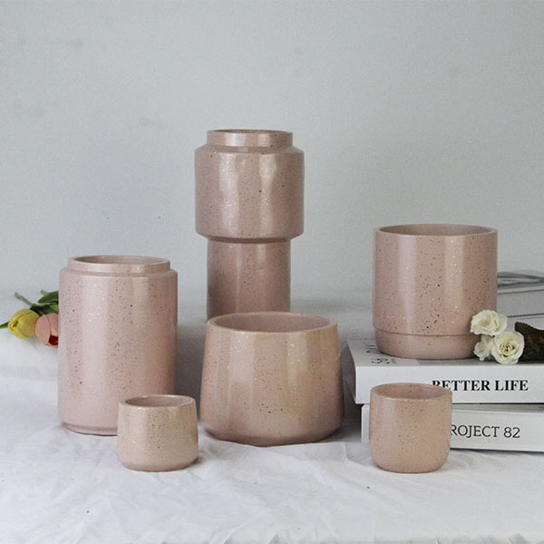 Cement Flower Pot With Golden Dots