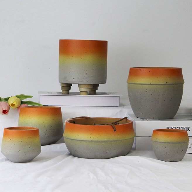 Round Flower Pot Painting Rainbow Color