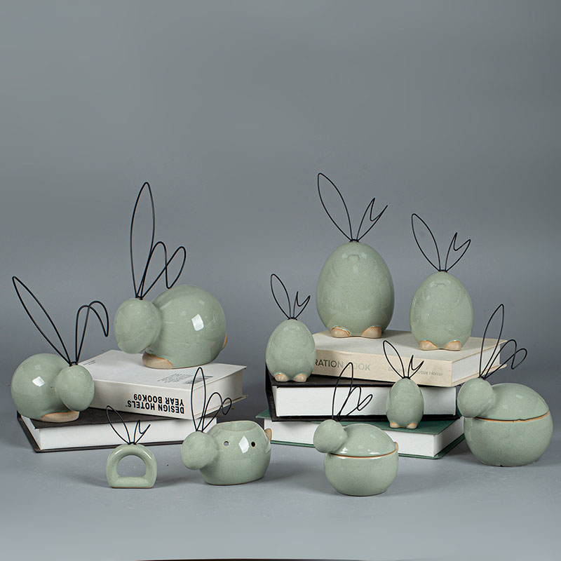 2025 Newest Ceramic Rabbits with Metal Ears