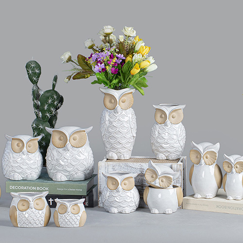 Porcelain Decorative Owl and Owl Flower Pot