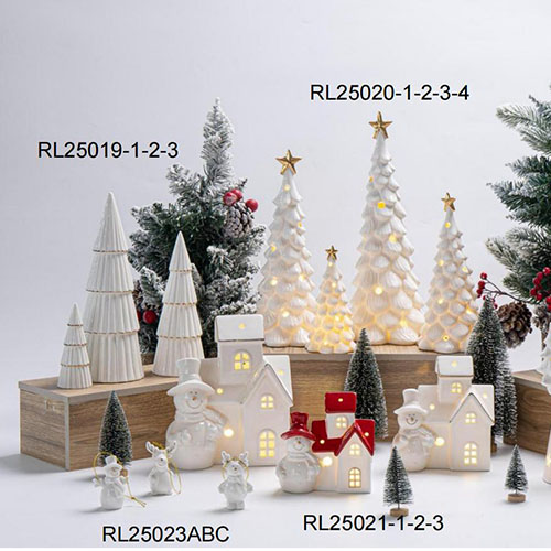 Porcelain Christmas House Santa and House with LED